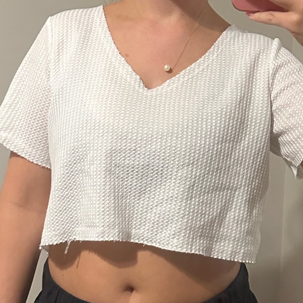 White waffle knit boutique crop